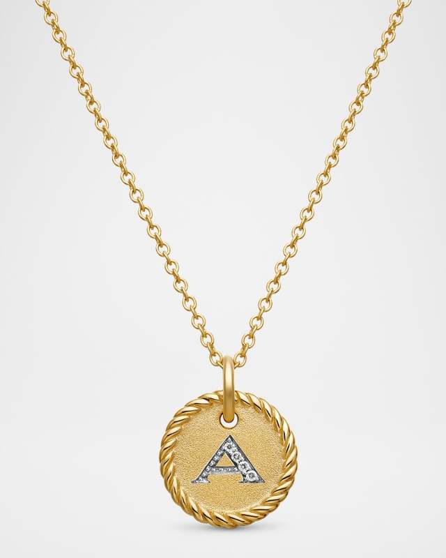 Cable Collectibles Initial Pendant Necklace with Diamonds in 18K Gold, 10mm, 16-18"L